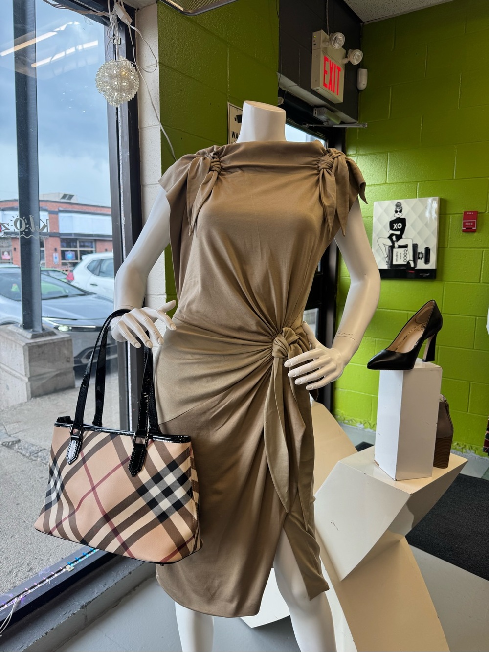 Burberry Taupe Sleeveless Twist-Back Midi Dress